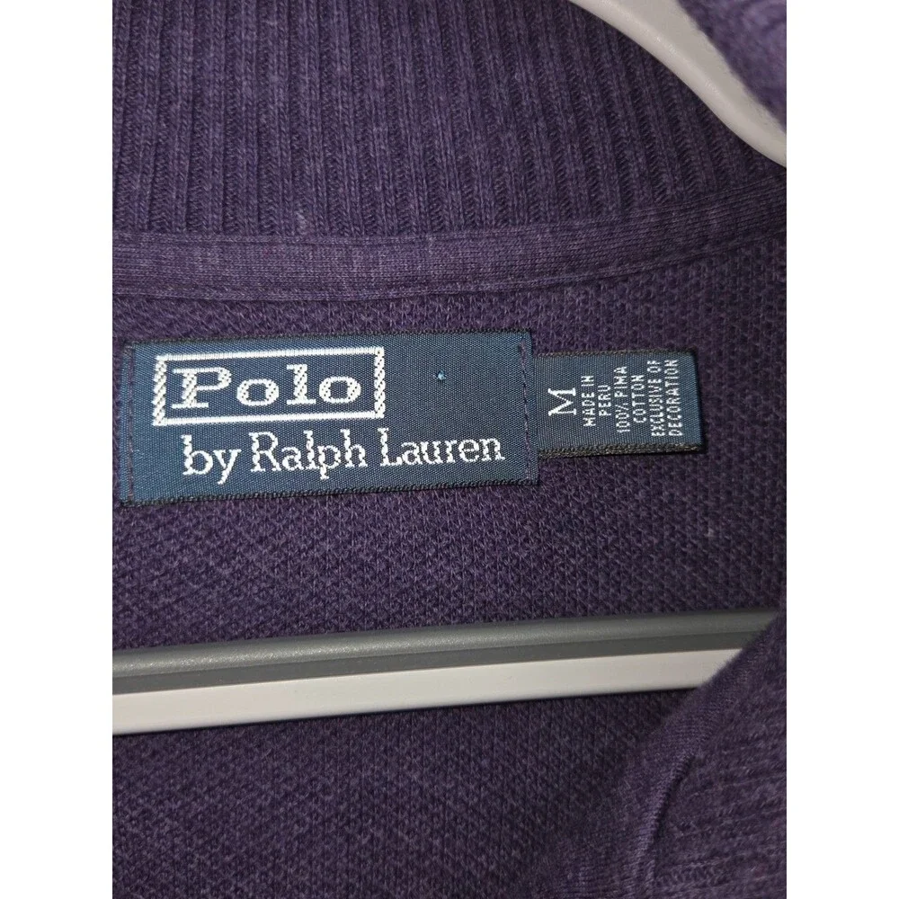 Polo Ralph Lauren Mens Medium Purple 1/4 Zip Sweater Suede Elbow Patches Pony